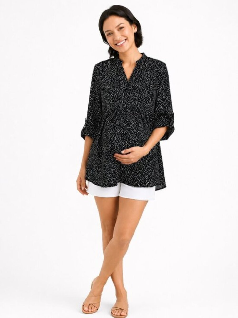 Isabel Maternity by Ingrid & Isabel Polka Dot Tunic Top Black White Small NWT